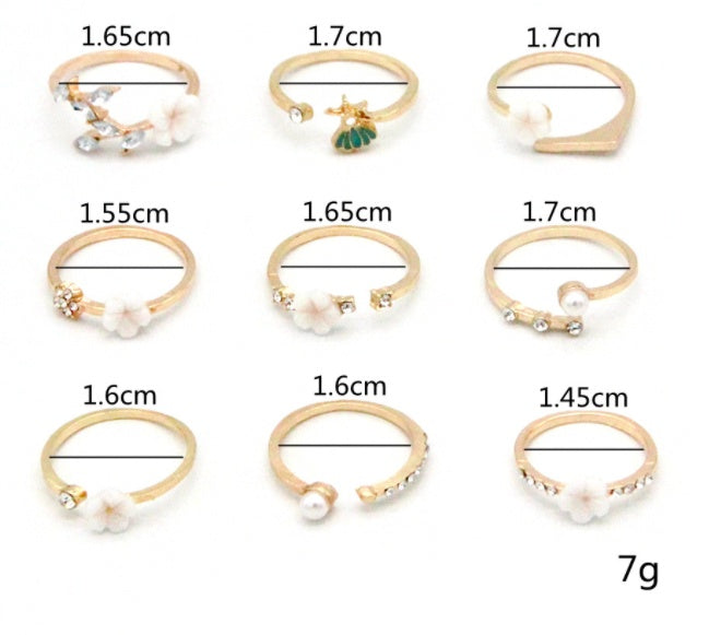 Bohemian  Flower Pearl And Diamond 9-piece Ring Joint Ring